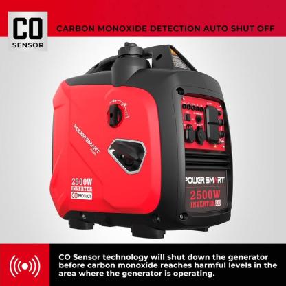 Generador de gasolina con inversor Powersmart de 2500 W (preparado para tormentas), generador portátil de 17,7 kg (39 libras) apto para caravanas, con capacidad de conexión en paralelo, silencioso para uso doméstico, camping, bajo consumo de combustible,