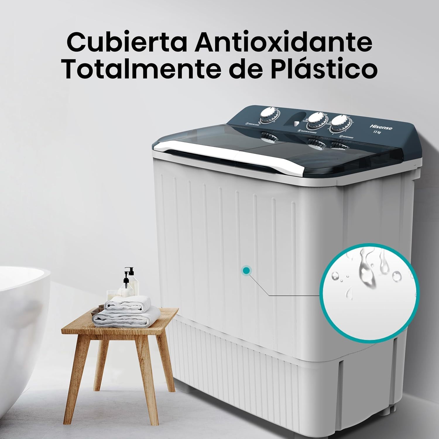 Hisense WSA1102PCN Lavadora Semiautomatica Doble Tina 11 Kg, Blanco/Gris