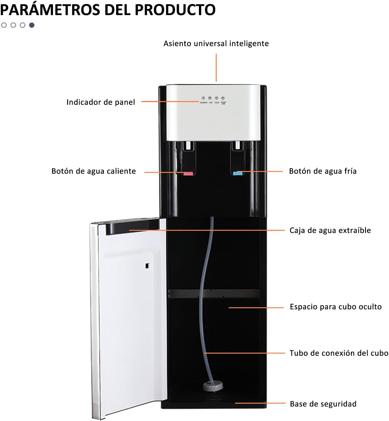 CHAGEE Despachador de Agua Garrafon Oculto 3 Ajustes de Temperatura Dispensador de Agua-Caliente Fría y Agua de la Habitación Dispensador de Agua de Acero Inoxidable para el Hogar (Blanco)
