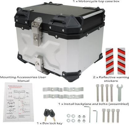 GXYWADY - Carcasa superior para motocicleta, 55L-X, color plata, aleación de aluminio, caja trasera para motocicleta, con espacio amplio y aspecto fresco, caja trasera para maletero de motocicleta,