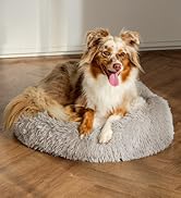 Amazon Basics Donut Pet Bolster Faux Fur Bed for Dog, Grey, 36