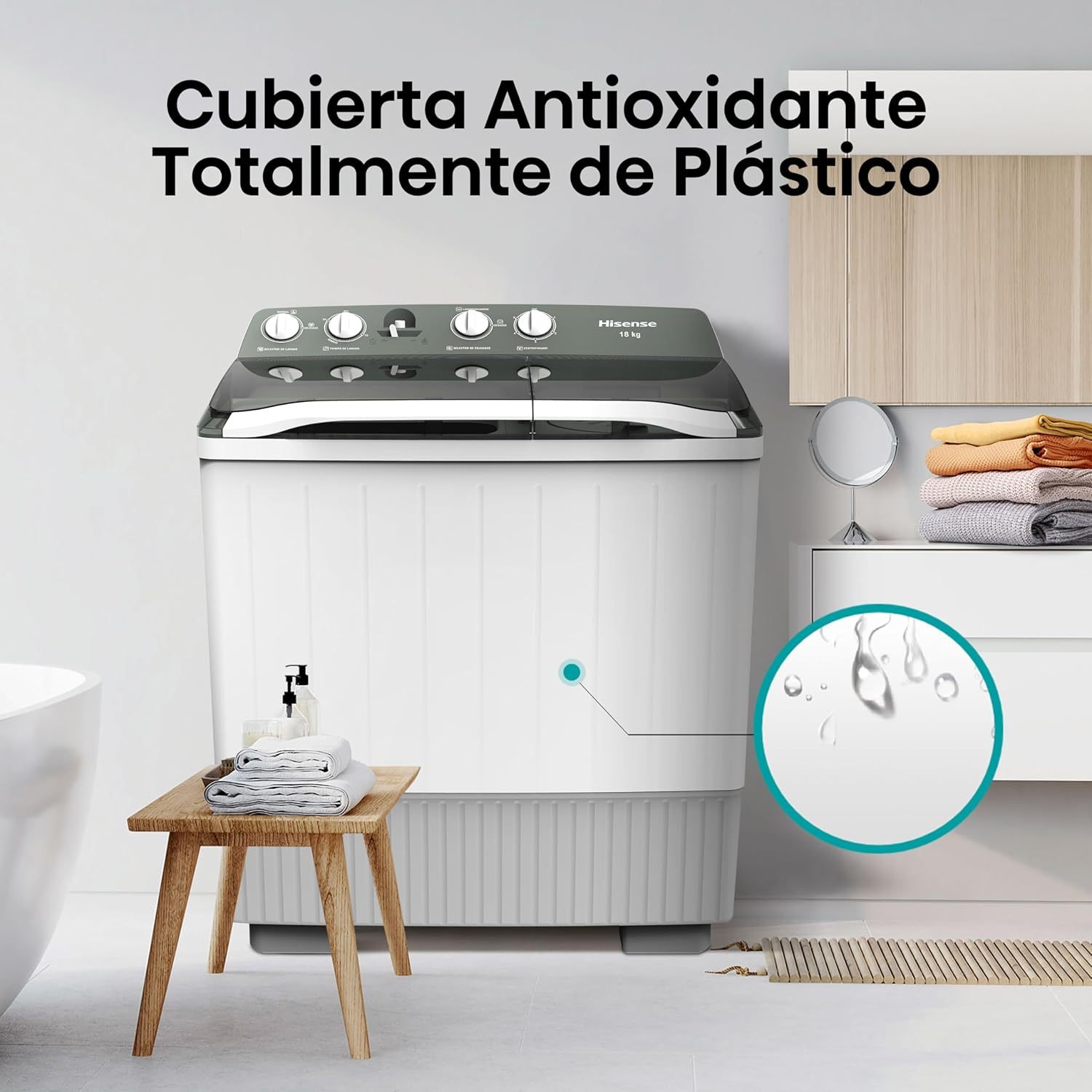 Hisense WSA1102PCN Lavadora Semiautomatica Doble Tina 11 Kg, Blanco/Gris