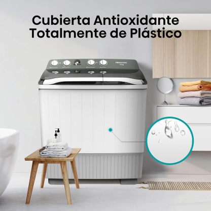 Hisense WSA1102PCN Lavadora Semiautomatica Doble Tina 11 Kg, Blanco/Gris