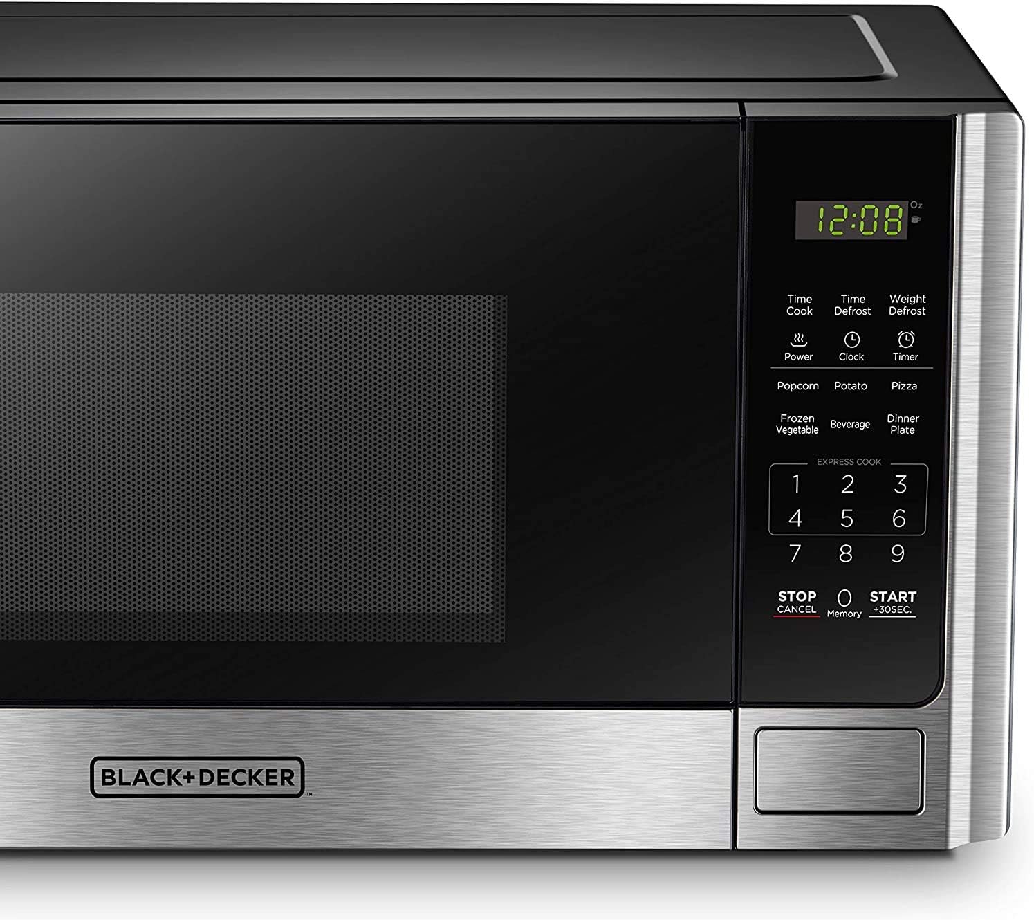 BLACK+DECKER EM720CB7 - Horno de microondas digital con puerta giratoria con botón pulsador, cerradura de seguridad infantil, 700 W, acero inoxidable, 0.7 pies cúbicos