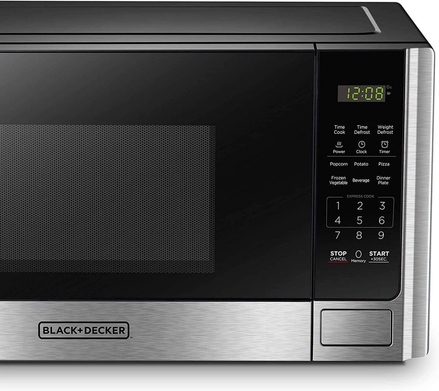 BLACK+DECKER EM720CB7 - Horno de microondas digital con puerta giratoria con botón pulsador, cerradura de seguridad infantil, 700 W, acero inoxidable, 0.7 pies cúbicos