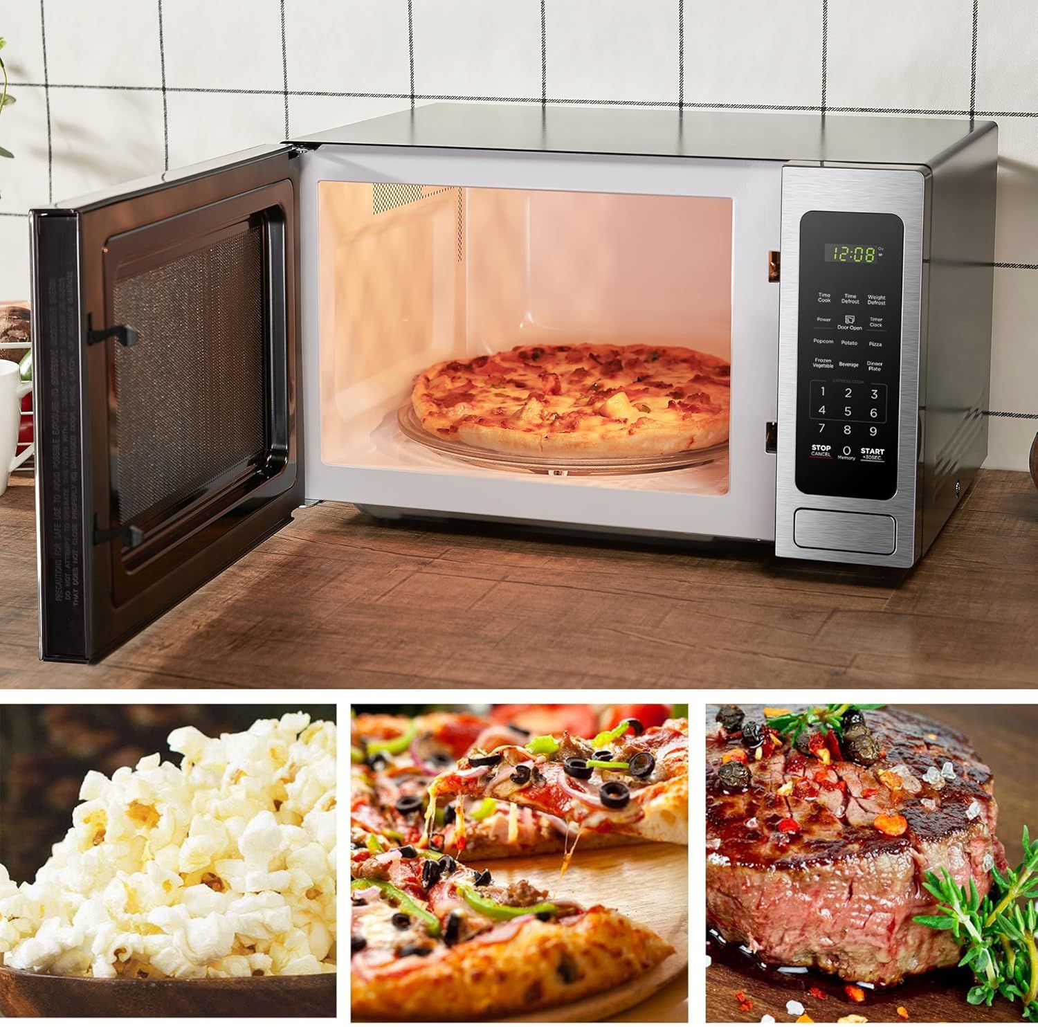 BLACK+DECKER EM720CB7 - Horno de microondas digital con puerta giratoria con botón pulsador, cerradura de seguridad infantil, 700 W, acero inoxidable, 0.7 pies cúbicos