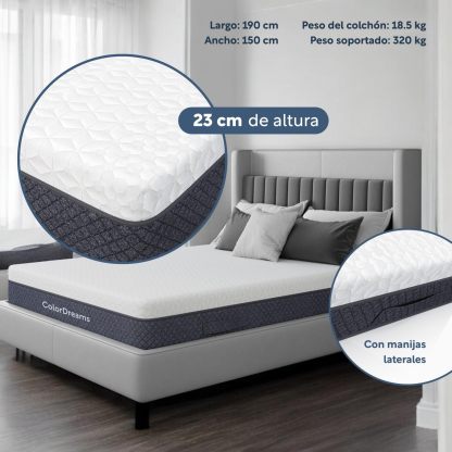 COLORDREAMS | Colchón en Caja Matrimonial Memory – 135x190x23 cm - 6 Capas de Espuma de Alta Densidad – Manijas Reforzadas – Firmeza Justa – Hipoalergénico