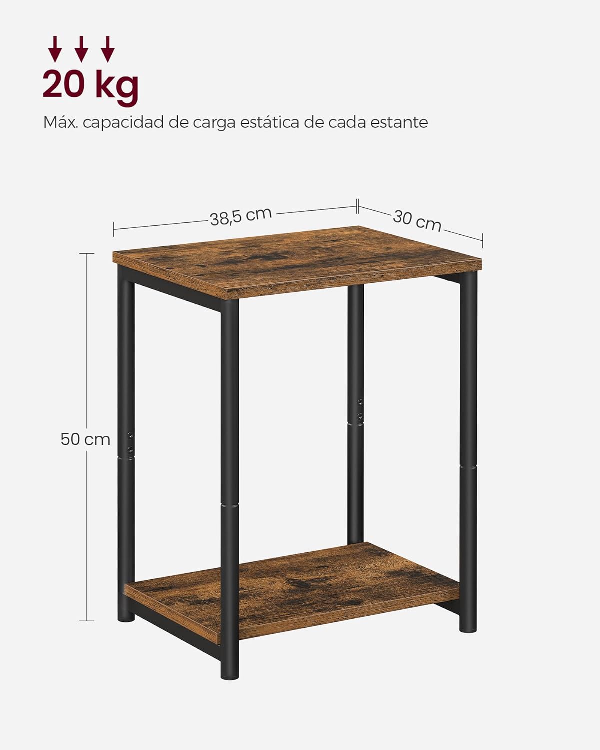 VASAGLE Mesas auxiliares, Juego de 2, Mesitas de Noche, con Estante de Almacenamiento, Marco de Acero, para Sala de Estar, Dormitorio, Estilo Industrial, Marrón Rústico y Negro MLET272B01
