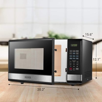 BLACK+DECKER EM720CB7 - Horno de microondas digital con puerta giratoria con botón pulsador, cerradura de seguridad infantil, 700 W, acero inoxidable, 0.7 pies cúbicos