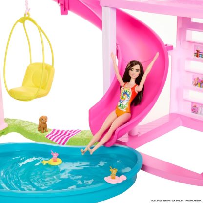 Barbie, Casa de Muñecas, Nueva Casa de los Sueños, para Niñas de 3 Años en Adelante, Mattel, Incluye tobogán y diseño en Espiral de Tres Pisos, Espacios 360° para un Juego más Realista