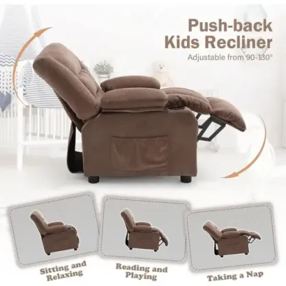 Silla reclinable para niños, sillón reclinable para niños pequeños con portavasos y bolsillos laterales, reposapiés y reposacabezas ajustables, sofá para niños para niños y niñas de 3 años en adelante
