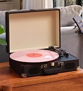 Amazon Basics Portable Suitcase Vinyl Turntable Record Player with Built-in Speakers and Bluetoot...