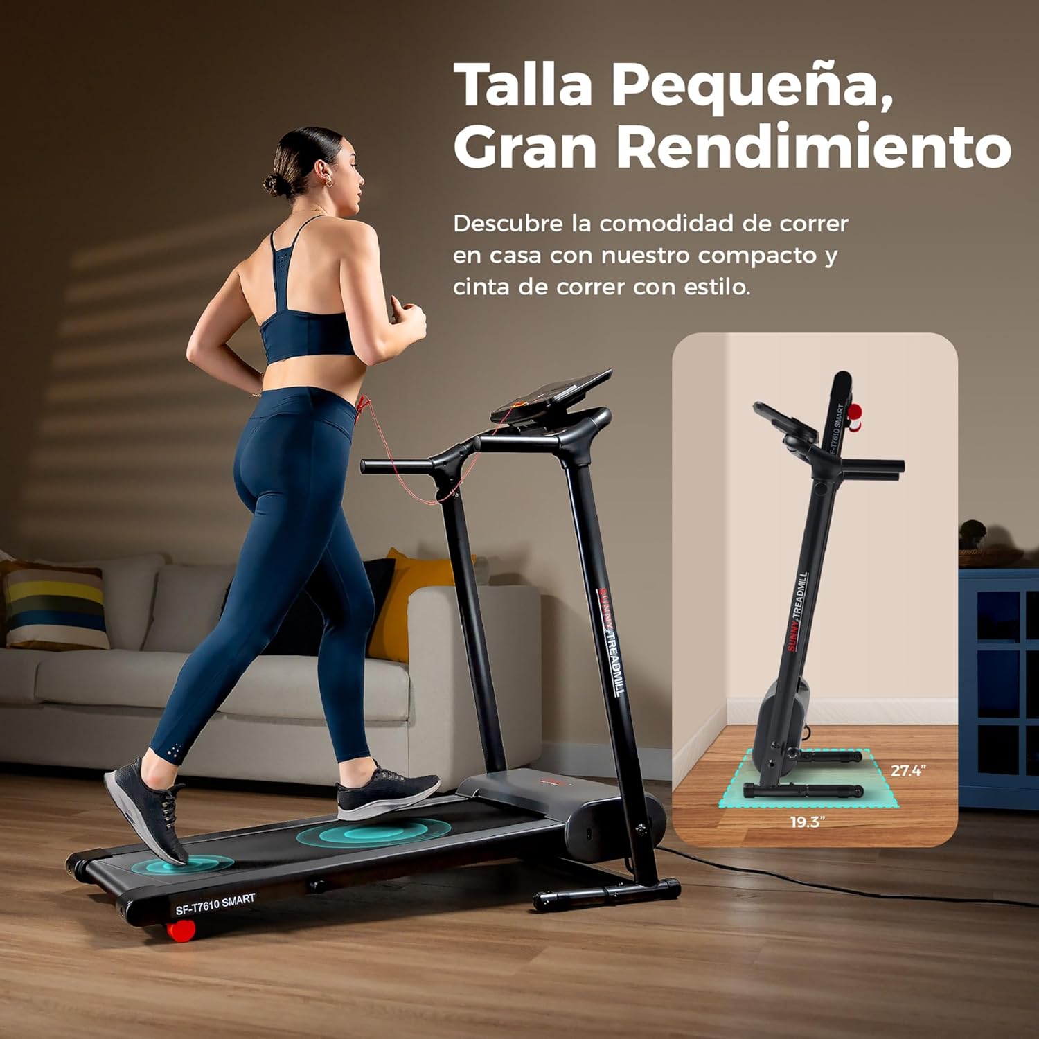 Sunny Health & Fitness Cinta de Correr Inteligente Plegable para Hacer Ejercicio, Correr, Caminar, Fácil Montaje, Monitor de Rendimiento LCD, Soporte para Dispositivo, Aplicación SunnyFit® Opcional