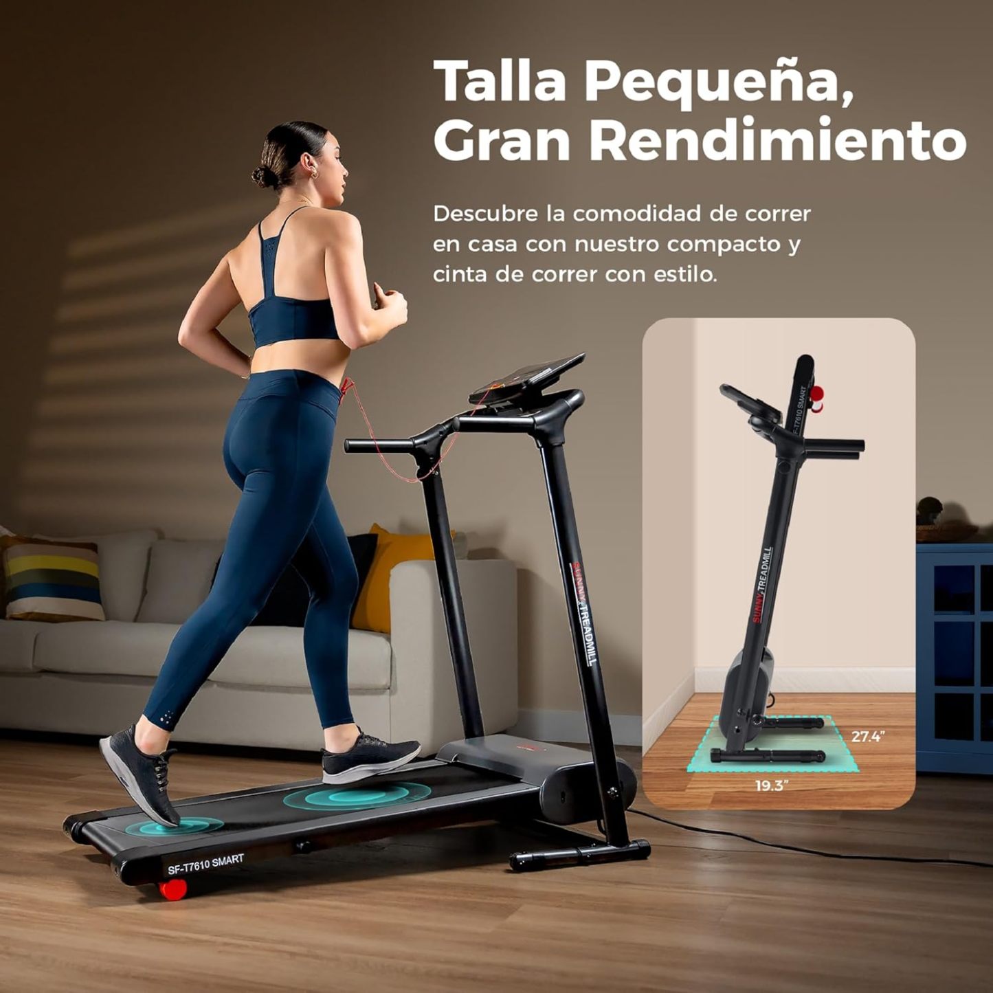 Sunny Health & Fitness Cinta de Correr Inteligente Plegable para Hacer Ejercicio, Correr, Caminar, Fácil Montaje, Monitor de Rendimiento LCD, Soporte para Dispositivo, Aplicación SunnyFit® Opcional