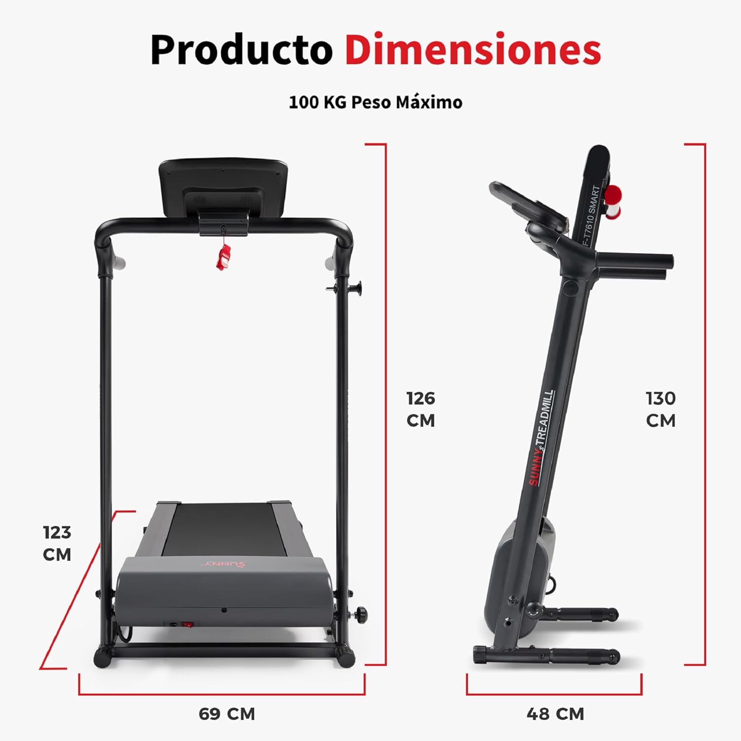 Sunny Health & Fitness Cinta de Correr Inteligente Plegable para Hacer Ejercicio, Correr, Caminar, Fácil Montaje, Monitor de Rendimiento LCD, Soporte para Dispositivo, Aplicación SunnyFit® Opcional