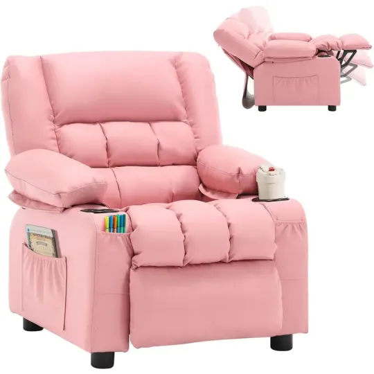 Silla reclinable para niños, sillón reclinable para niños pequeños con portavasos y bolsillos laterales, reposapiés y reposacabezas ajustables, sofá para niños para niños y niñas de 3 años en adelante