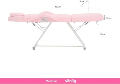 VANLIG Silla Camilla de Masaje y Estética | Reclinable y Ajustable | Incluye Banco con Ruedas | Soporta hasta 180 kg | Ideal para SPA, Faciales, Tatuajes y Belleza | Color Rosa