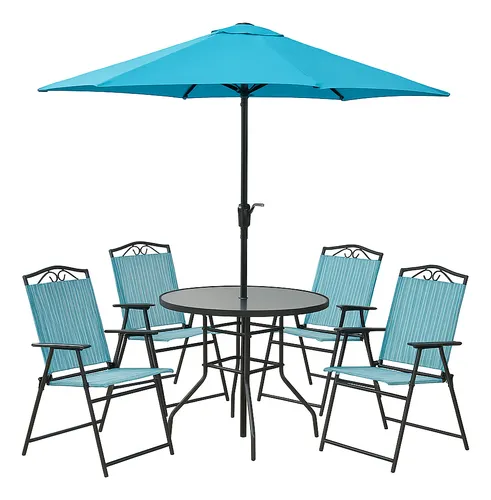 Juego De Jardín 6 Piezas Comedor Para Exterior Con Sombrilla