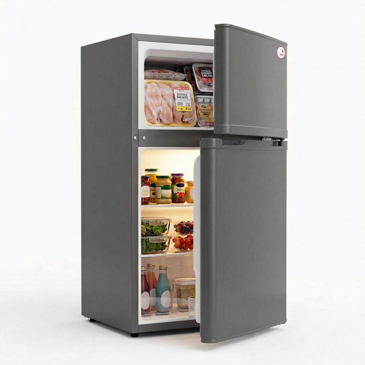 JOLBIRD Frigobar Minibar 80L con Congelador Compacto Silencioso Temperatura Ajustable Bajo Consumo 110V Ideal para Oficina Recámara Hotel y Negocio Enfriador de Bebidas y Alimentos (Negro)