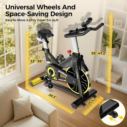 Pooboo - Bicicleta estática ajustable, magnética/almohadilla de freno, silenciosa transmisión por correa, bicicleta de ciclismo interior para el hogar, cardio, bicicleta estacionaria de fitness con