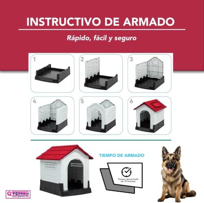 Q PERRON Casa para Perros Grande de Plástico con Puerta Métalica de 105 X 88 X 100 Cm. Amplia, Térmica, Impermeable con Ventilación, Piso Elevado, Fácil de Limpiar y Armar, Plegable.