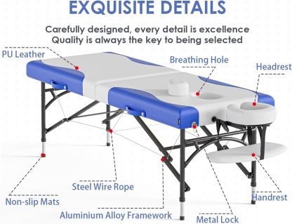 CLORIS - Mesa de masaje profesional de 84 pulgadas, portátil, de aluminio reforzado, con capacidad para hasta 1000 libras, 2 plegables, ligeras, para spa, salón, tatuaje, cama de masaje, altura