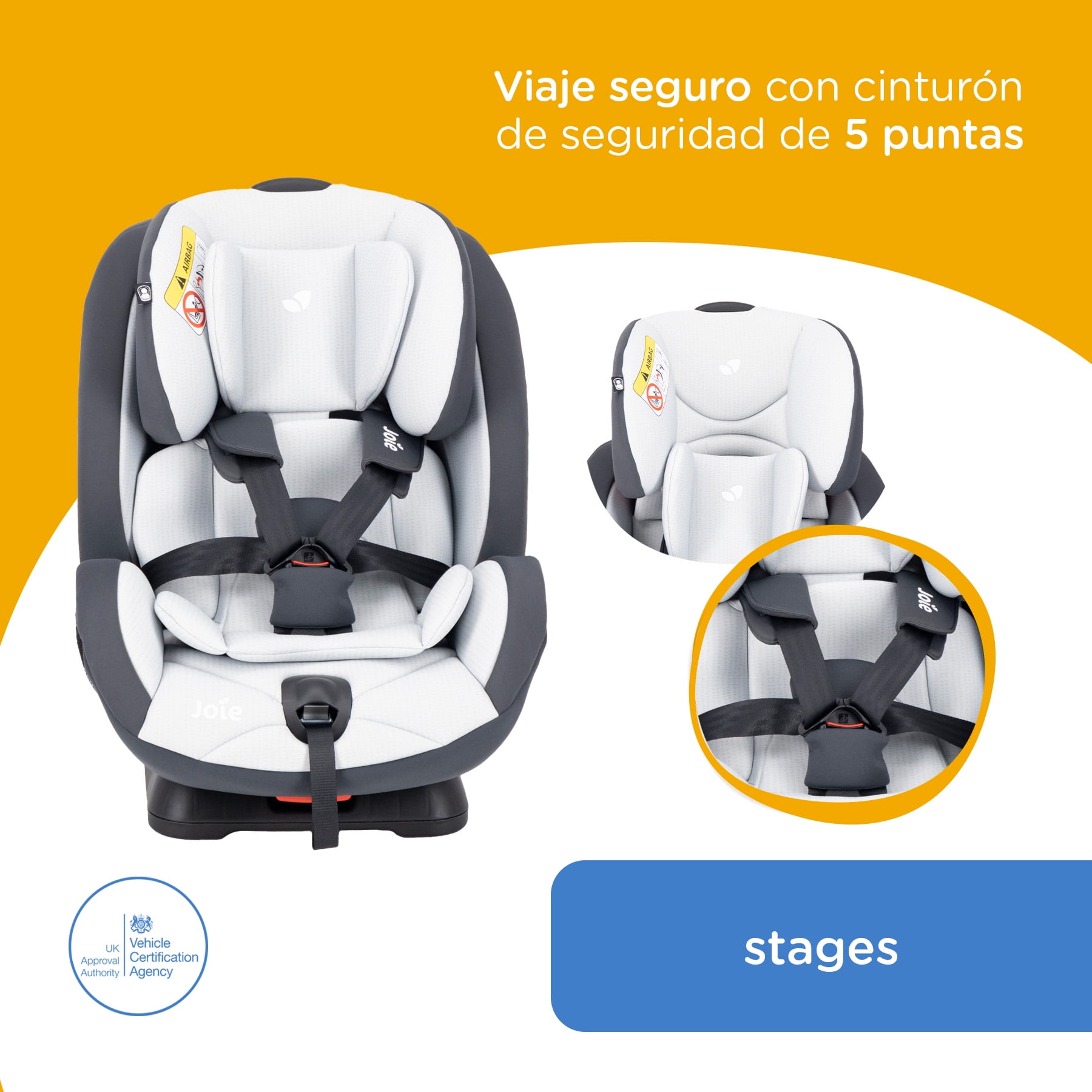 Autoasiento Bebe Joie Stages Silla Expandible Carro 3 En 1 Gray Gray