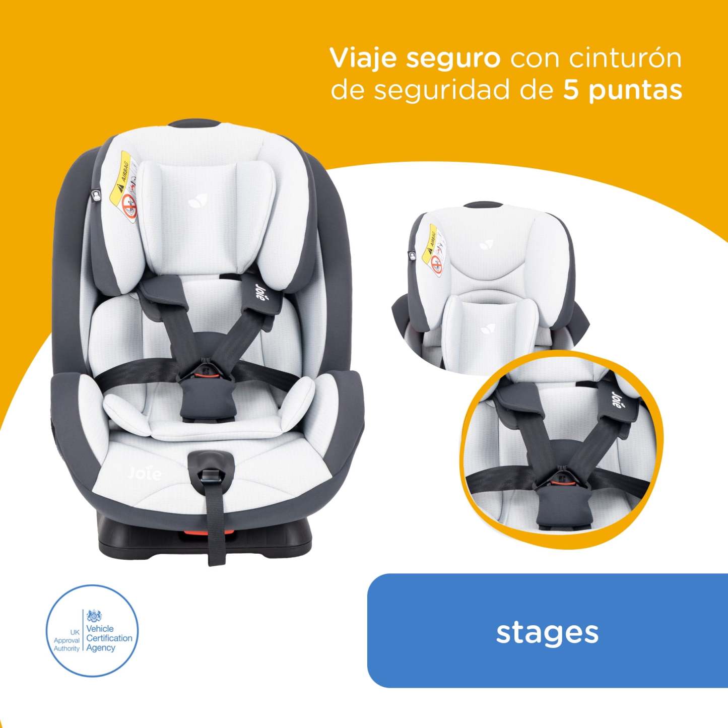 Autoasiento Bebe Joie Stages Silla Expandible Carro 3 En 1 Gray Gray