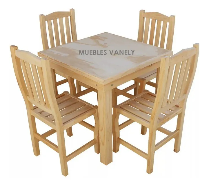 Set 4 Sillas Y Mesa Madera Paris 80x80 Uso Restaurante Bar