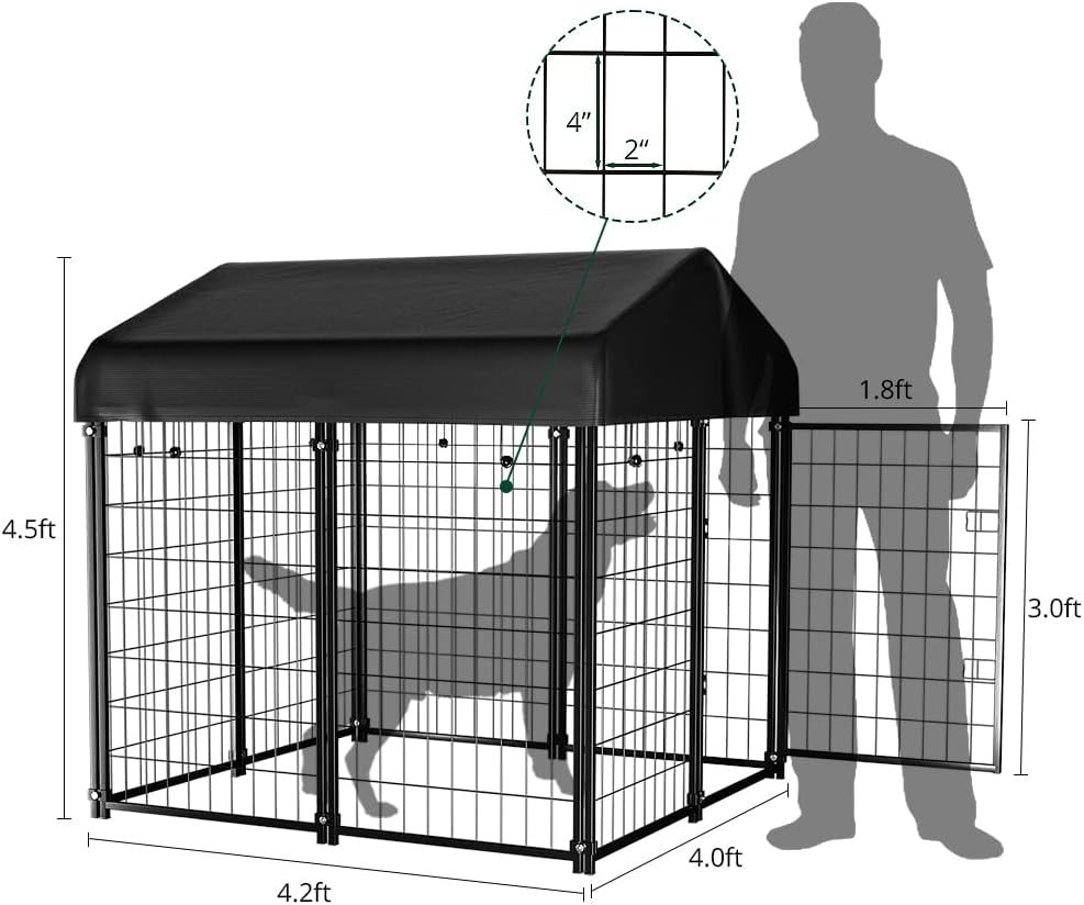 PawGiant Caseta para Perros al Aire Libre con Techo Impermeable para Mascotas Medianas y Pequeñas, 4x4x4.5 pies, Jaula y Corral Interior/Exterior
