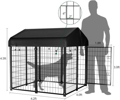 PawGiant Caseta para Perros al Aire Libre con Techo Impermeable para Mascotas Medianas y Pequeñas, 4x4x4.5 pies, Jaula y Corral Interior/Exterior