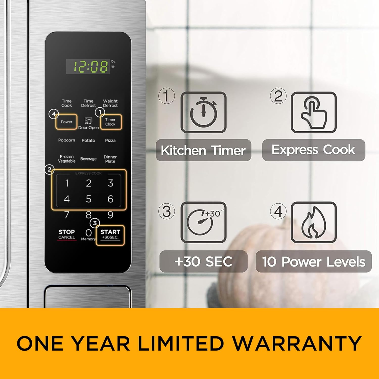 BLACK+DECKER EM720CB7 - Horno de microondas digital con puerta giratoria con botón pulsador, cerradura de seguridad infantil, 700 W, acero inoxidable, 0.7 pies cúbicos