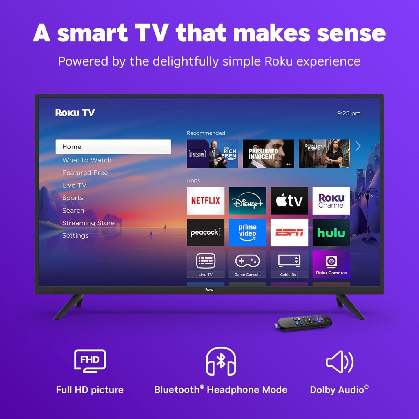 Roku Smart TV 2025 - Serie Selecta de 40 Pulgadas, TV Full HD de 1080p - RokuTV con Control Remoto de Voz - Televisión LED de visualización Plana con Wi-Fi para transmitir Noticias Locales en Vivo