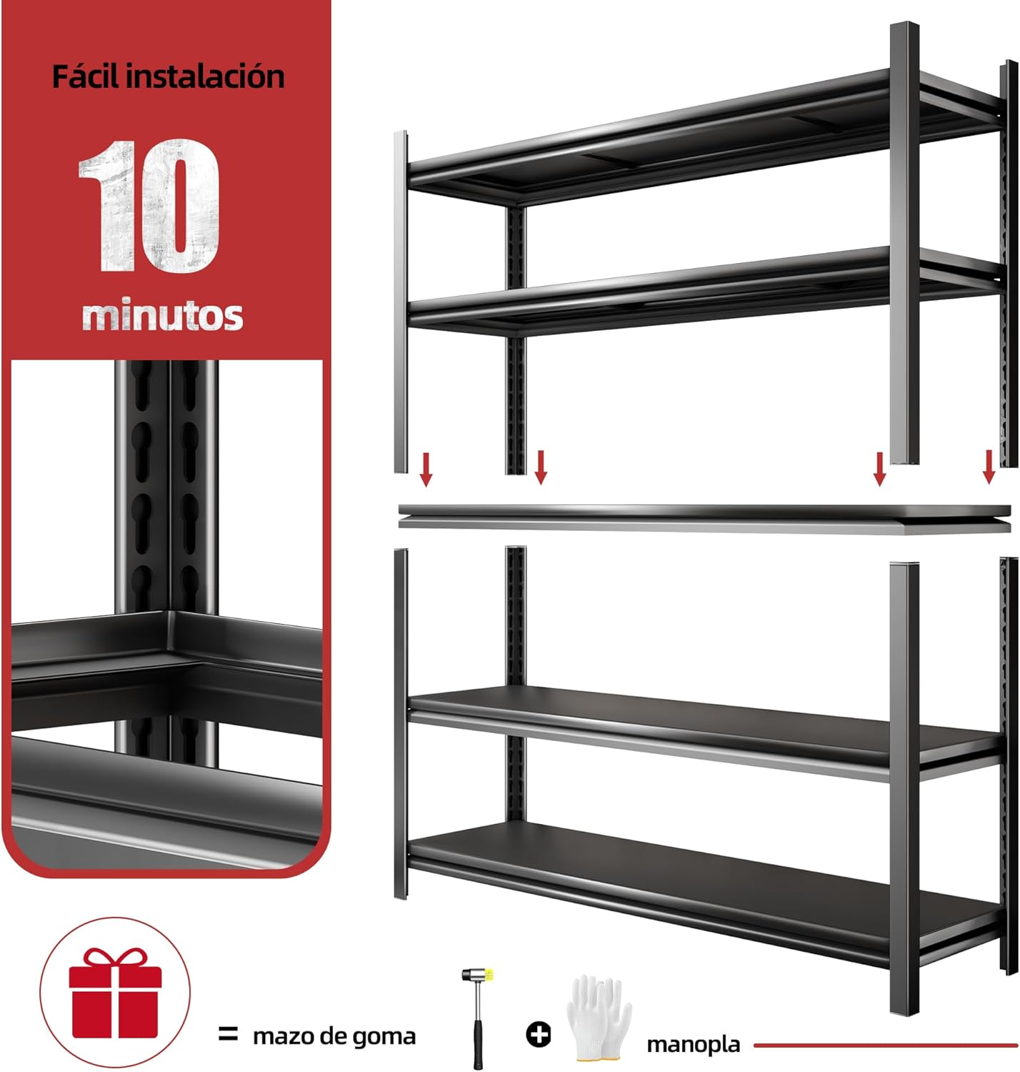 NETEL Anaquel Metalico 5 Niveles, Estantería de Garaje, Estanteria Metalica, Estante de Acero para Cargar Pesadas, Estantería Multifuncional Desmontable, 90 W x 40 D x 183 H cm, Negro