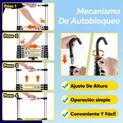 Escalera Telescópica Retráctil Aluminio Plegable 6.2 Metros