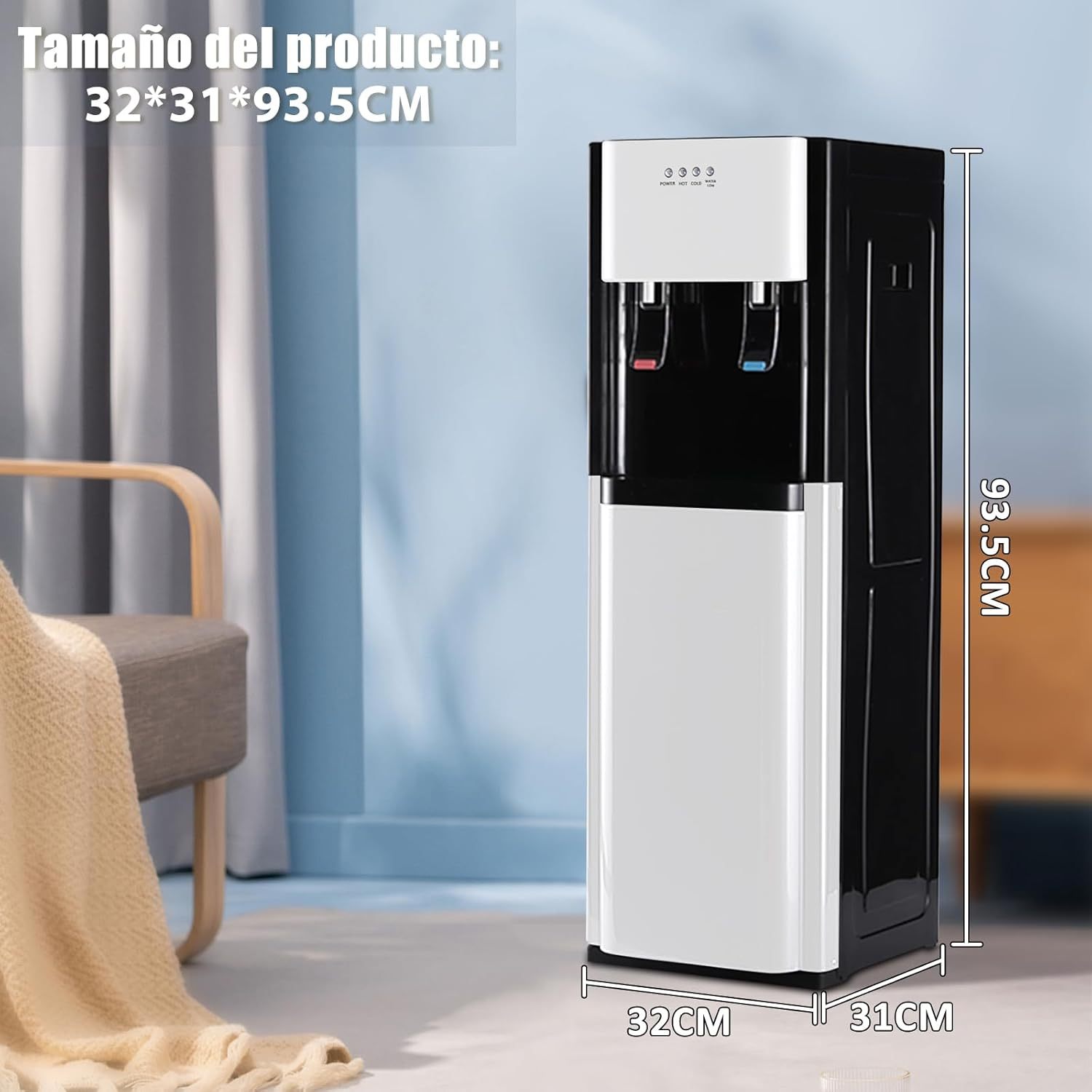 CHAGEE Despachador de Agua Garrafon Oculto 3 Ajustes de Temperatura Dispensador de Agua-Caliente Fría y Agua de la Habitación Dispensador de Agua de Acero Inoxidable para el Hogar (Blanco)