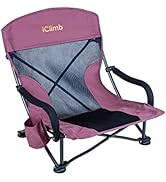 iClimb - Silla plegable de playa ancha baja con bolsillo lateral y bolsa de transporte (1, rosa seca)
