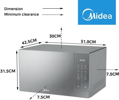 Midea MMDK14S2MG Horno de Microondas SmartECO 1.4 Pies Cúbicos 40L Silver Puerta Espejo
