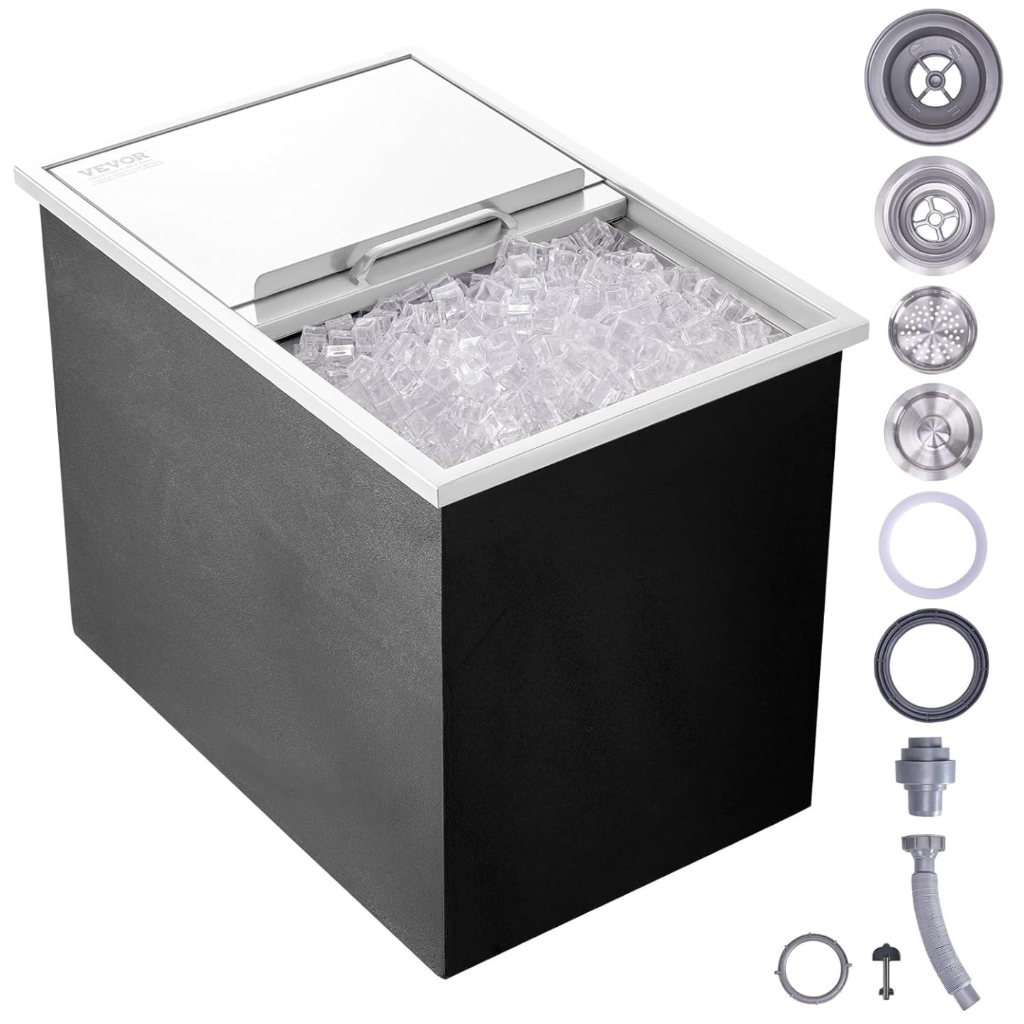 VEVOR - Cofre de Hielo de 20 Pulgadas de Largo x 16 Pulgadas de Ancho x 13 Pulgadas de Alto, Enfriador de Acero Inoxidable con Barra de Cubierta con bisagras, cubeta de Hielo de 40.9 Cuartos de galón