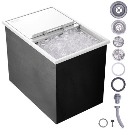 VEVOR - Cofre de Hielo de 20 Pulgadas de Largo x 16 Pulgadas de Ancho x 13 Pulgadas de Alto, Enfriador de Acero Inoxidable con Barra de Cubierta con bisagras, cubeta de Hielo de 40.9 Cuartos de galón