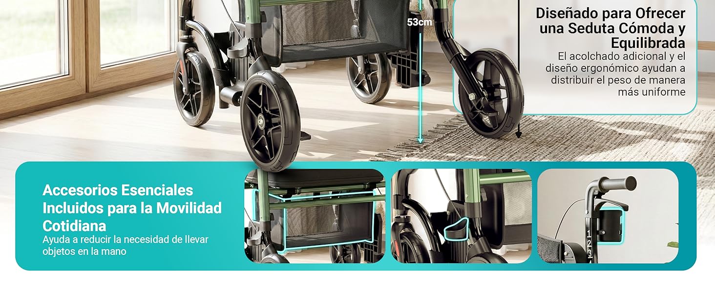 Andador para personas mayores con accesorios