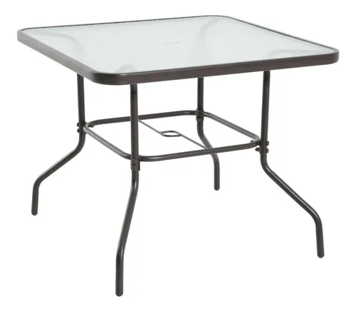 Mesa/sillas De Jardin, Vidrio Templado Con Sombrilla, Beige