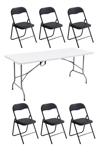 Mesa Plegable Blanca 1.80 Con Sillas Plegables Con Acojinado