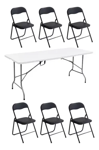Mesa Plegable Blanca 1.80 Con Sillas Plegables Con Acojinado