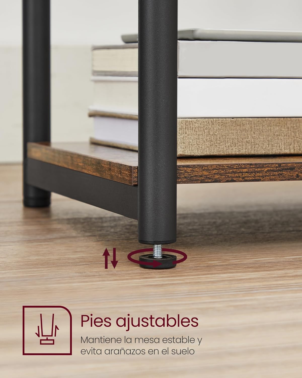 VASAGLE Mesas auxiliares, Juego de 2, Mesitas de Noche, con Estante de Almacenamiento, Marco de Acero, para Sala de Estar, Dormitorio, Estilo Industrial, Marrón Rústico y Negro MLET272B01