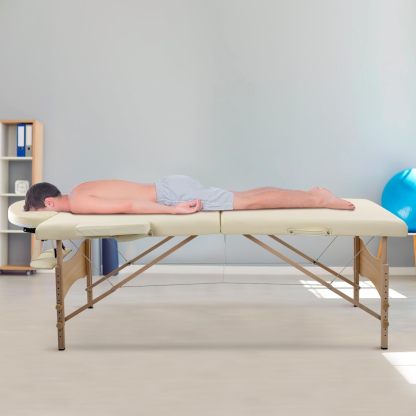 LUXZEN - Cama para Masajes Portatil Plegable Profesional con Estuche y Altura Ajustable Camilla Fisioterapia Ideal para Tatuar SPA Quiropraxia o Facial (Extra Grande 85cm Ancho) (Beige)