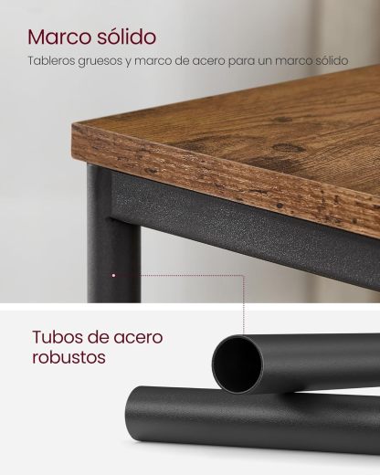 VASAGLE Mesas auxiliares, Juego de 2, Mesitas de Noche, con Estante de Almacenamiento, Marco de Acero, para Sala de Estar, Dormitorio, Estilo Industrial, Marrón Rústico y Negro MLET272B01