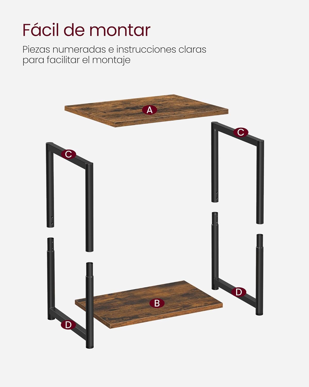 VASAGLE Mesas auxiliares, Juego de 2, Mesitas de Noche, con Estante de Almacenamiento, Marco de Acero, para Sala de Estar, Dormitorio, Estilo Industrial, Marrón Rústico y Negro MLET272B01