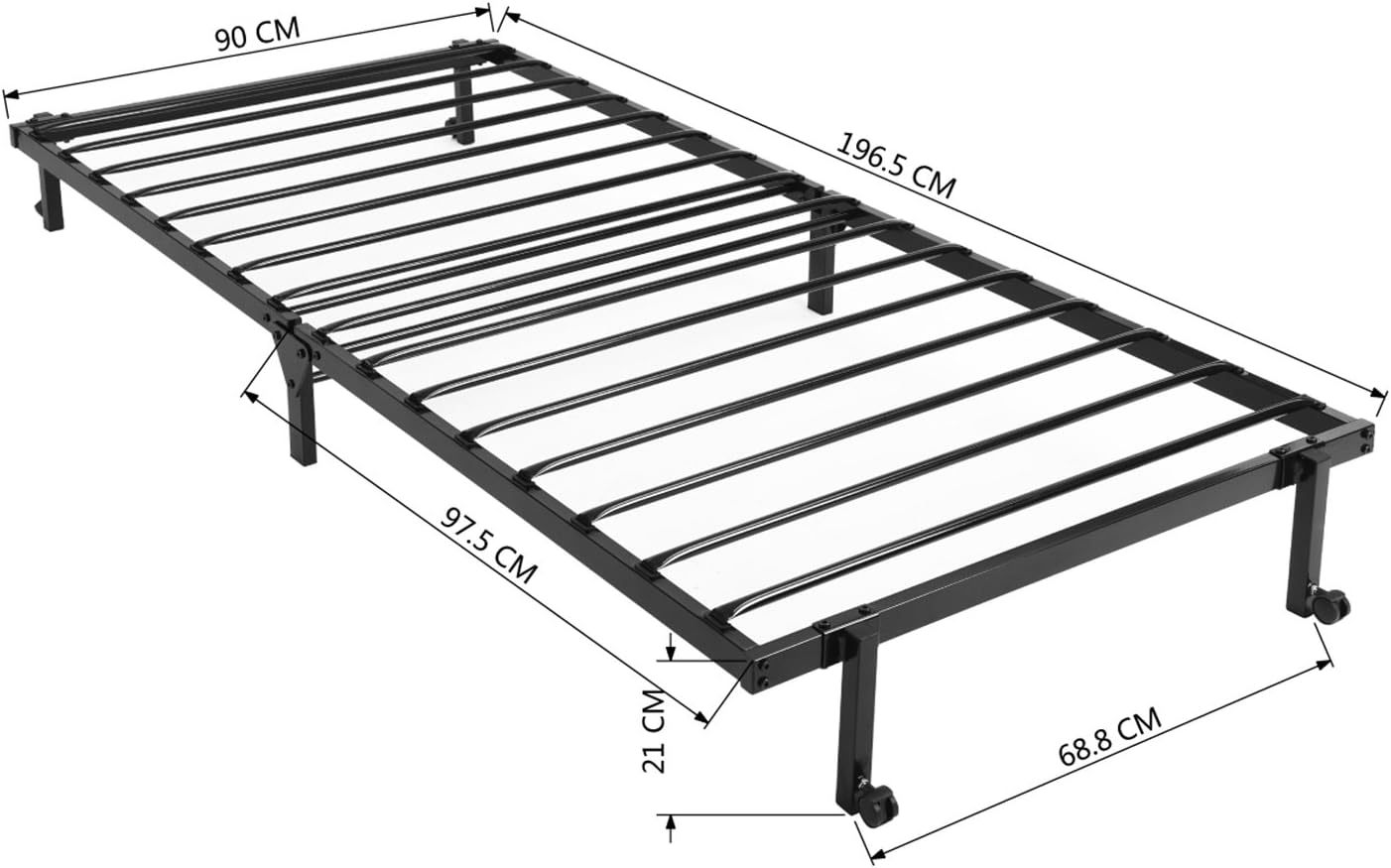 HOMEMAKE FURNITURE Marco de Cama de Metal, Cama Individual Plegable, Somier Individual Base de Cama, No Necesita Somier, Ahorra Espacio Almacenamiento, Negro