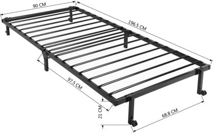 HOMEMAKE FURNITURE Marco de Cama de Metal, Cama Individual Plegable, Somier Individual Base de Cama, No Necesita Somier, Ahorra Espacio Almacenamiento, Negro